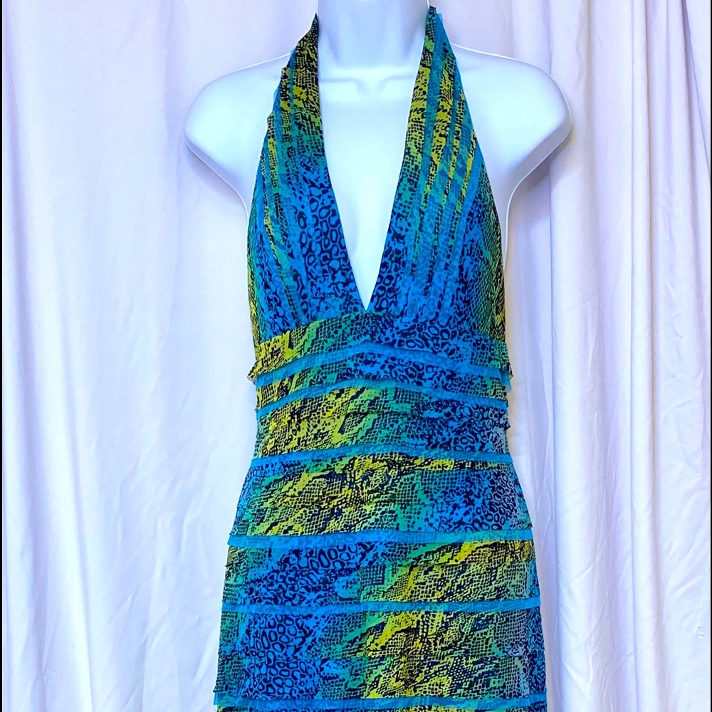 BCBGMaxAzria Teal Halter Dress